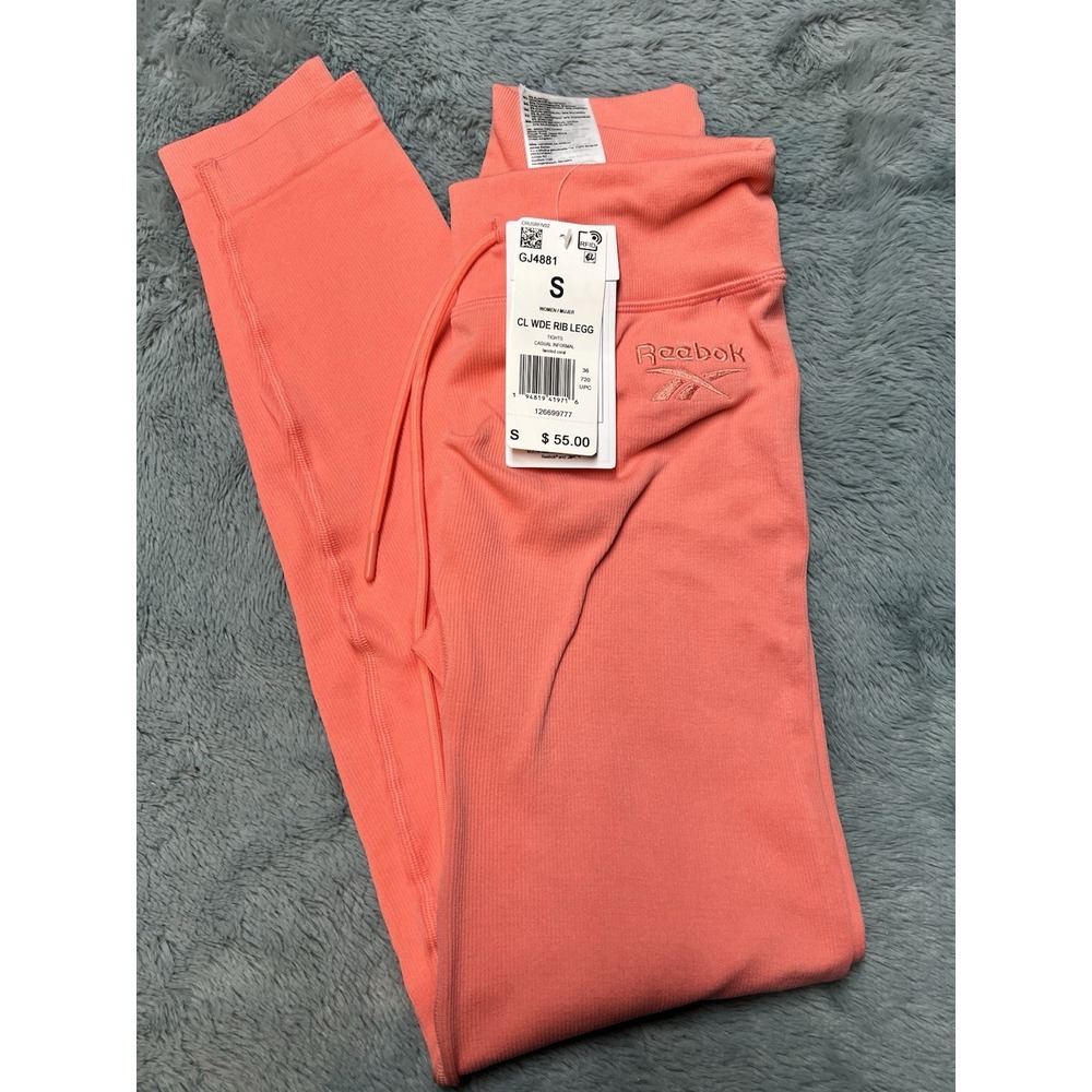 Reebok Wide Rib Leggings Women's Small Casual Informal Gym Training Coral